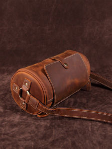 Genuine Leather Bucket Bag Mens Crossbody Shoulder Bag Retro Style Handbag Soft Leather Top Layer Cowhide Fashionable Casual