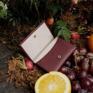 Ví Tiny Tím Plum LEMONT da bò thật nhiều ngăn thẻ ngăn hộp rộng