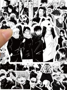 50-Pack Black And White Anime Stickers Waterproof Decorative Sticker for Tiger Cane Five Lines Waking up Ghost King Business Supplies