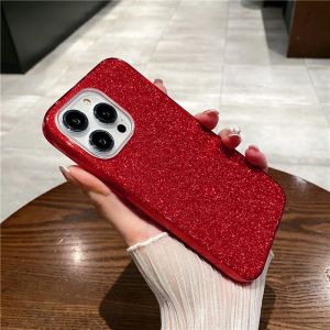 Fingerprint Resistant Glitter Red Phone Case for iPhone 15 Simple Design Protective Anti-Fall Acrylic Shell Suitable for Women
