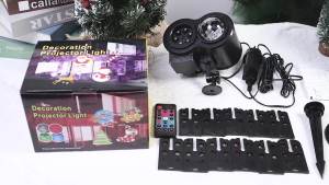 2-in-1 Holiday Projector Light Double Head 4 Kinds Ocean Waves &12 Pattern Cards Remote Control Timer for Halloween Christmas