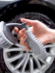 RED LINE Curved TIRE & Wheel Brush with HD Stiff BRISTLES Car Washing Cleaning Contours to TIRE | Ergonomic Grip
