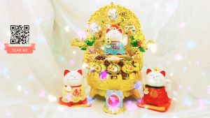 Tháp tỏi mèo phúc lộc thọ năng lượng mặt trời có đèn led - TỎI CÁT TƯỜNG