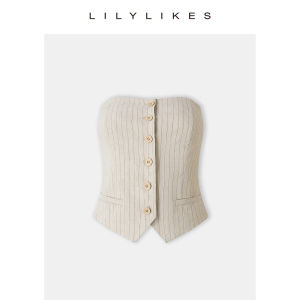 Lilylikes High Intelligence Elite Linen Knowledge Molex Set Refreshing Vertical Stripes Intellectual Style Suit Tube Top Ensemble