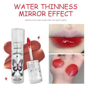 Butterfly Mirror Face Lip Glaze Water Gloss Clear Glass Lip Gloss Whitening Lipstik Tahan Lama-🌹Tamia