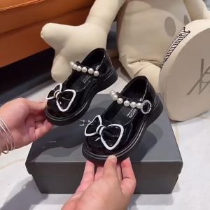 Giày Búp Bê Bé Gái Quai Ngang Đính Ngọc Giày Công Chúa Khoá Dán Nơ Viền Da Siêu Mềm Cho Bé 1-10 Tuổi