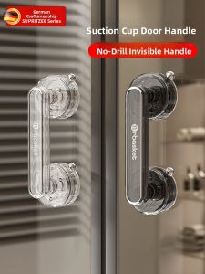 MONLEYTA | Strong Suction Cup Glass Door Handle Toilet Sliding Door Pull Bathroom No Drilling Required For Refrigerator And Window Cabinet