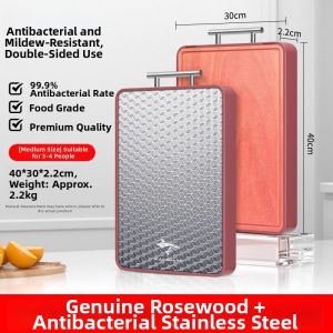 Mad Shark | Antimicrobial Stainless Steel & Sapele Wood Double-Sided Chopping Board