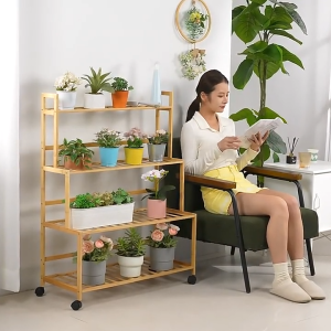 Plant Stand Storage Rack Waterproof Multi-Layer Flower Pot Holder Indoor Outdoor Shelf with Wheels