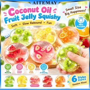 Aitemay 🔥2pcs Fruit Water Ball Squishy Stress Relief Toy Slow Rebound Jelly Fidget Kneading Dough Desk Decoration Cute Gift For Kids Adults Anxiety Relief Soft Squeeze Toy