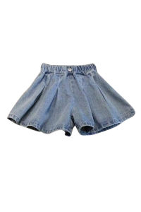 Fashionable Wide Leg Denim Shorts Skirt Baby Girls Summer Clothes Korean Style Pleated Skirt Pants for Kids Ages 2-12