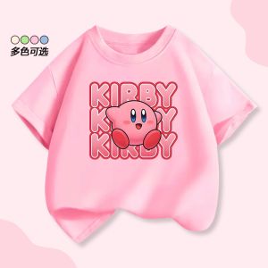 Bandai | Cute Star Kirby Childrens Pure Cotton Short-Sleeved Girls Summer Clothing New Style T-Shirt Fashion Casual Breathable Top