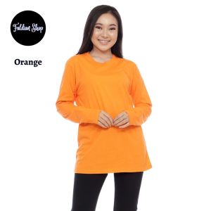 Kaos Polos Wanita Oneck Lengan Panjang Bahan Katun Combed 30s Warna Orange