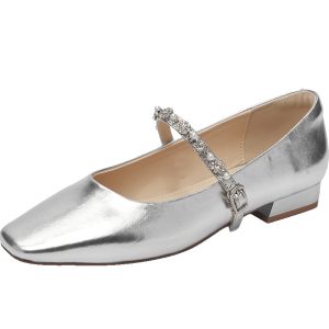 Agsdon | Silver Comfortable Mary Jane Shoes For Women