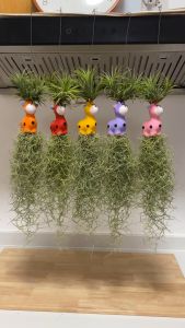 โมบายเคราฤาษีพร้อมแขวน ตุ็กตาเซรามิกรูปสัตว์คละสี สำหรับตกแต่งสวน เคราฤาษี มอสสเปน ไม้ฟอกอากาศกรองฝุ่น ม่านบังแดด เคราฤาษี