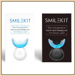จัดส่งที่รวดเร็ว ชุดฟอกสีฟันพร้อมถาดปากไฟ LED และเจลฟอกสีฟัน เครื่องฟอกฟันแบบไร้สาย Smilekit พร้อมปากกาเจลฟอกฟันสีน้ำเงิน ฟอกฟันได้เร็ว กำจัดคราบสีเหลืองจากเครื่องดื่มและยาสีฟัน