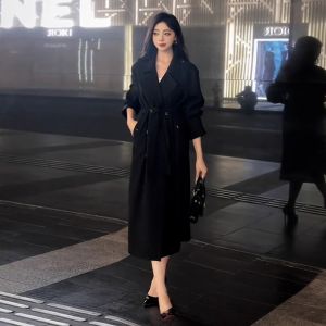 CAOZIMUYI | Beige Mid-Length Korean Style Belted Coat Female Petite
