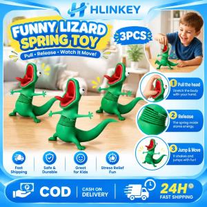 HLINKEY 1/2/3PCS 3D Printed Springy Lizard Toy Durable Eco Friendly Plastic Funny Shaking Gecko Desk Ornament Novelty Stress Reliever Gift