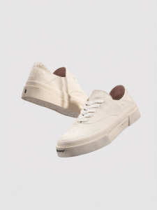 VEEMES | Ripped Vintage Natural White Low Top Canvas Shoes Thick Heel