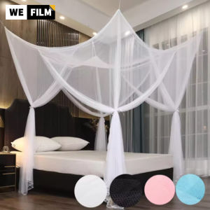 4 Corner Post Mosquito Net Canopy Hanging Bed Curtains Drape Netting for Full/Queen/King Indoor Outdoor Elegant Mosquito Netting