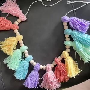 1Pc Boho Rainbow Tua Rua Vòng Hoa Với Gỗ Thủ Công Hạt Treo Tường Nhà Lễ Hội Trang Trí Tiệc Phong Cách Hàn Quốc Vật Trang Trí