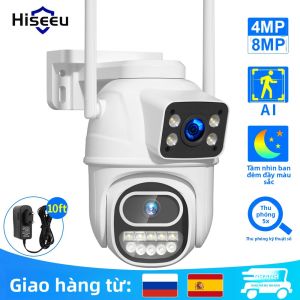 Camera Hiseeu 4K 8MP PTZ WiFi Camera Hai Ống Kính Màn Hình Kép Camera IP Ngoài Trời Camera Giám Sát An Ninh CCTV Với Tính Năng Theo Dõi Tự Động Màu Trắng