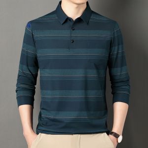 ROMON | Lormen Mens Long Sleeve Polo Shirt Spring Autumn Style With Collar Business Casual Dad Clothes Polyester Fiber Standard Fit