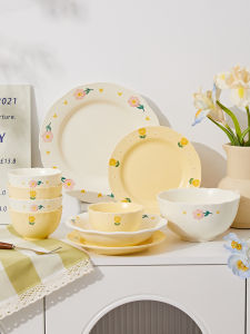 ชามเซรามิกลายดอกไม้ชุดอาหารครัวสำหรับใช้ในบ้านใหม่ปี 2025 ชามรูปดอกกุหลาบขนาดใหญ่สวยงาม ชุดชาม ชามทานข้าว ชามต้มซุป