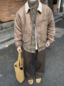 Winter American Retro Short Wide Work Cotton Jacket Casual Commute Mens Womens Outerwear Polyester Fiber Filling Zipper Closure