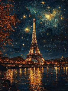 BILIBILI | Full Round Square Diamond Mosaic Iron Tower Small River Stars Landscape Diamond Painting Kits Wall Decor