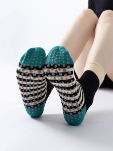 Color Block Yoga Socks Womens Fitness Pilates Floor Socks Anti-Slip Sweat Absorbent Striped Design Medium Length Adult Sports