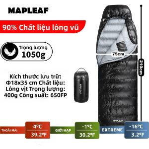 Túi Ngủ Lông Vịt MAPLEAF 650FP Ấm Áp Chống Thấm Nước Chống Gió Dành Cho Đi Bộ Đường Dài Cắm Trại Mùa Đông Dành Cho Người Lớn Kiểu Dáng Phong Bì.