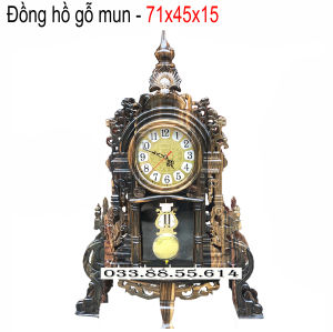 Đồng hồ quả lắc trang trí gỗ mun đuôi công cao 71x43cm sâu 15cm