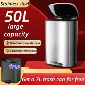 30L trash can foot-operated stainless steel 50L large capacity office commercial kitchen living room household with lid