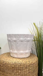 Bộ 4 chậu hoa kiểu thùng gỗ 17x14x12cm nhựa dày trắng