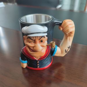 Powerful Popeye Resin Sculpture Mugs Vintage Coffee Cups Creative Gifts for Elderly Desktop Decorations Living Room Decor