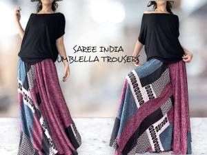 BOHO กางเกงวินเทจผ้าส่าหรี Vintage sari India flare pants