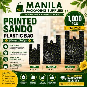 (1000 pcs) - Flowers black design Sando Plastic Bag