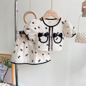 Sweet Little Fragrance Style Set Childrens Summer New Arrival Two-Piece Suit for Baby Girls Korean Version Cotton Silk Top