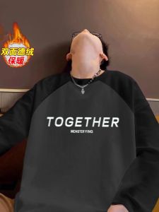 Áo Thun Nam Cổ Tròn Dày Dặn Lót Lông Cừu Hai Mặt Màu Tương Phản Mùa Thu Đông Thường Ngày Giữ Ấm Cho Cặp Đôi