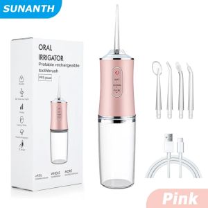 Portable Cordless Water Flosser USB Rechargeable Smart Electric Oral Irrigator w/4 Jet Tips & 3 Modes for Teeth & Braces Care