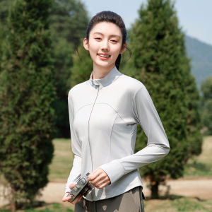 miiow | Womens Stand Collar UV Protection Ice Silk Slim Fit Summer Sunscreen Clothing Short Outerwear Cool Feeling Long Sleeve Zipper