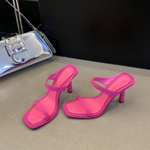 Summer 2025 High Heel Sandals Womens Versatile Outdoor Wear One Strap Thin Heel Open Toe Slip-On Shoes Korean Style Flat Sandals