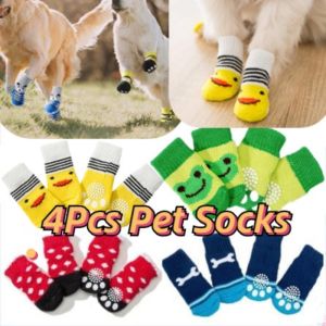4Pcs Pet Socks Dog Cat Cartoon Anti-Slip Shoes Pet Paw Protector Comfortable Warm Cotton Socks