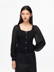 Vero Moda | New Autumn Knitted Patchwork Buttoned Lantern Sleeve Knit Top For Professional Wear