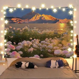 VIKAMA Rizhao Jinshan Scenic Tapestry Snow Mountain Dusk Background Linen Dormitory Decoration Tapestry Room Decoration
