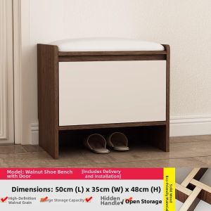 Scandinavian Solid Wood Shoe Cabinet with Bench Hanger Mirror High Capacity
