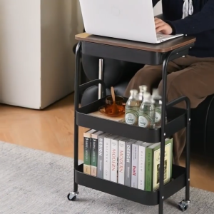 Metal Trolley Cart Rolling Movable Cart with Drawer Larger Desktop Multi Use Storage Rack Organizer Trolley for Kitchen Bathroom Bedroom Office