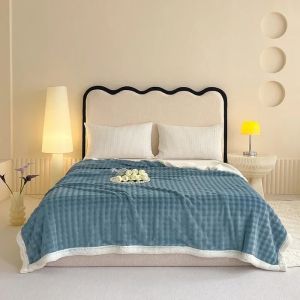 Chăn Lông San Hô Dày Dặn Mềm Mại Màu Trơn Họa Tiết Vuông Nhỏ Lông Xù Giả Lông Thỏ Lông Cừu Dùng Cho Nhà Ở Khách Sạn Du Lịch