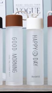 Botol minum kaca smile kaca tebal luar motif doff fs ukuran 450 ml botol minum viraal unik